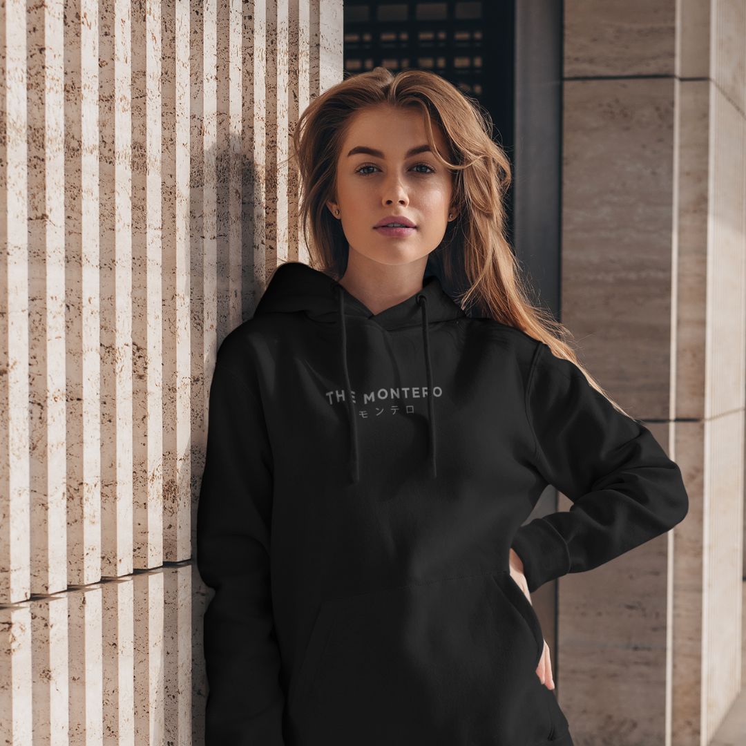 Black Hoodie Japanese Logo worn Dubai UAE