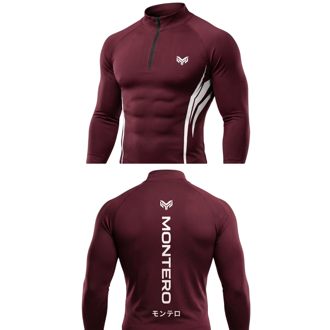 Maroon Quarter-Zip Compression Shirt worn Dubai UAE