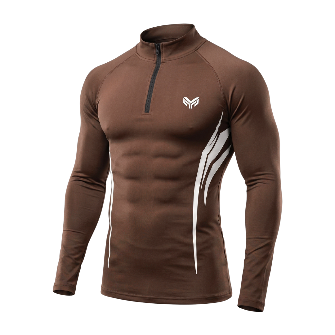 Men's Brown Quarter-Zip Compression Shirt Dubai UAE